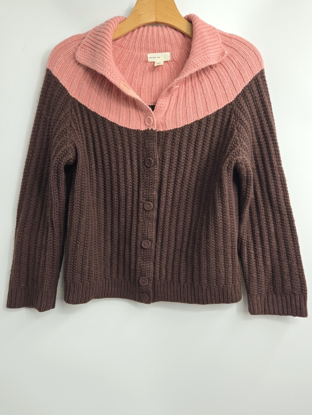 Anthropologie Sleeping on Snow Cardigan Sweater Color Block Knit Button Brown
